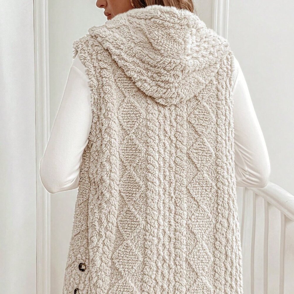 Apricot Casual Women's Hooded Sleeveless Fuzzy Coat - Picture 2 of 7